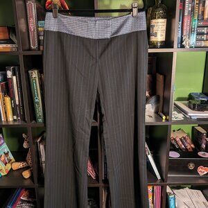 Mid-2000s Express Black and Dark Teal Striped Publicist Pants